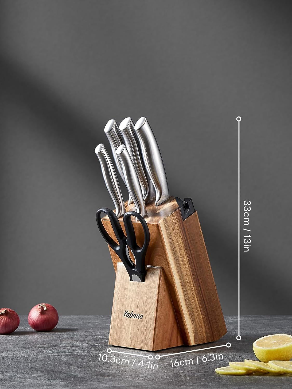 Messerblock Set, 7-Teiliges Küchenmesserset Aus Edelstahl Mit Integriertem Schärfer, Profi Küchenmesser Set Mit Schere Und Block, Scharfe Messer Für Zuhause