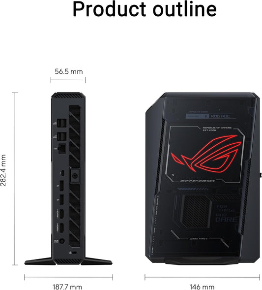 ASUS ROG NUC 15 Tall Mini PC RNUC15JNK9X28AA2 (Intel Core Ultra 9 275HX Prozessor, NVIDIA Geforce RTX 5080, 2TB Speicher, 16X2 GB RAM, Intel Wifi 7, Windows 11 Home, Mit Eu-Netzkabel)