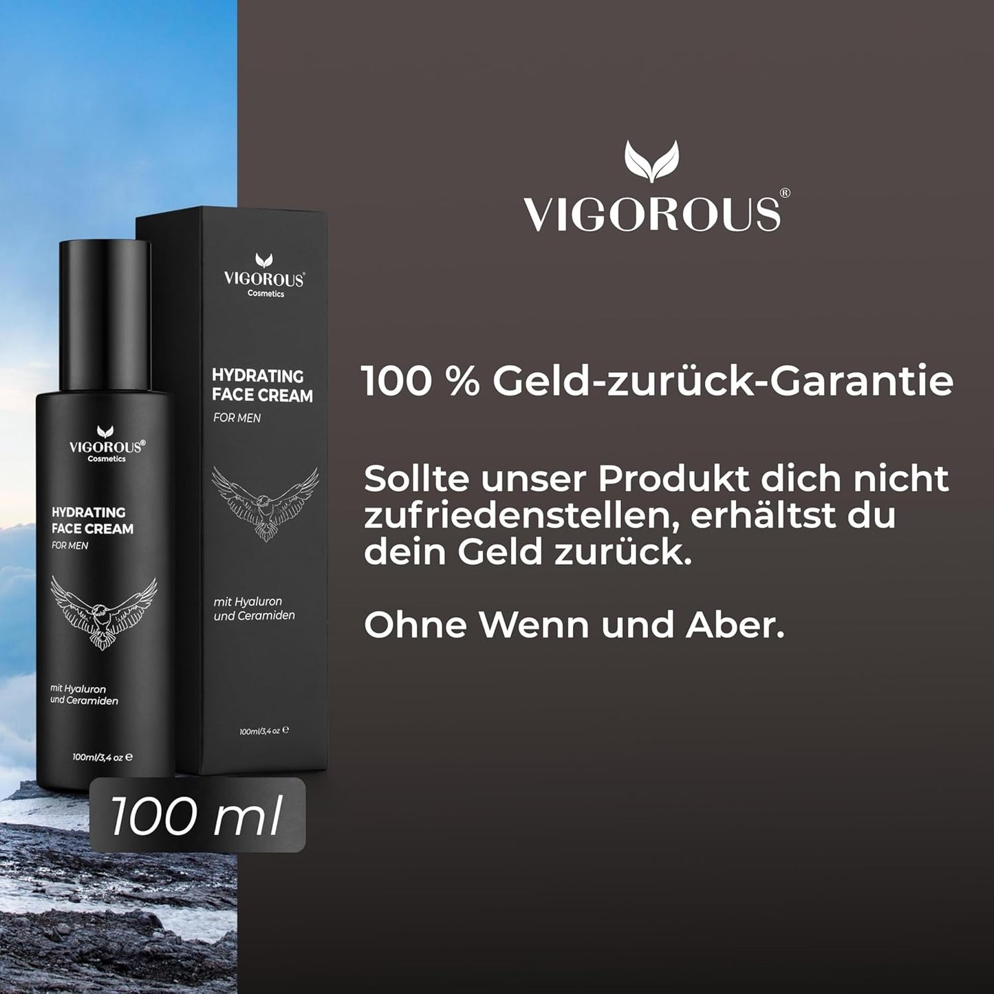 VIGOROUS® Gesichtscreme Männer -100 Ml Feuchtigkeitscreme Gesicht Als Tages- Und Nachtcreme - anti Aging Gesichtspflege Männer Mit Hanföl + Hyaluron - Moisturizer Face - Skin Care for Men