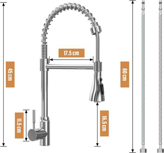 Wasserhahn Küche, Küchenarmatur, Hohem Bogen Einhebelmischbatterie Mischbatterie Küche Mit 360° Schwenkbar Und Zwei Sprühmodi, 1-Loch-Deckmontagearmatur Chrom Spiralfeder Spültischarmatur