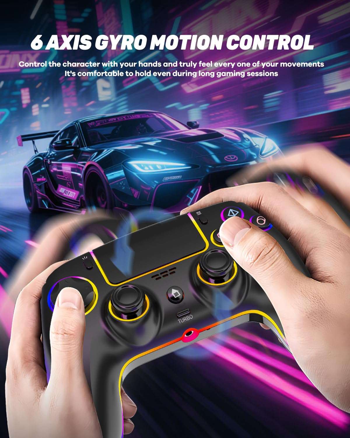 MYSTILUCK Wireless Pro Controller Für Ps-5/Pc/Mac/Ios/Android/Steam Deck, Gamepad Mit 7 Variablen RGB Farben/Hall Effect Sticks&Triggers/Dual Vibration/Headset Anschluss/1500 Mah Akku