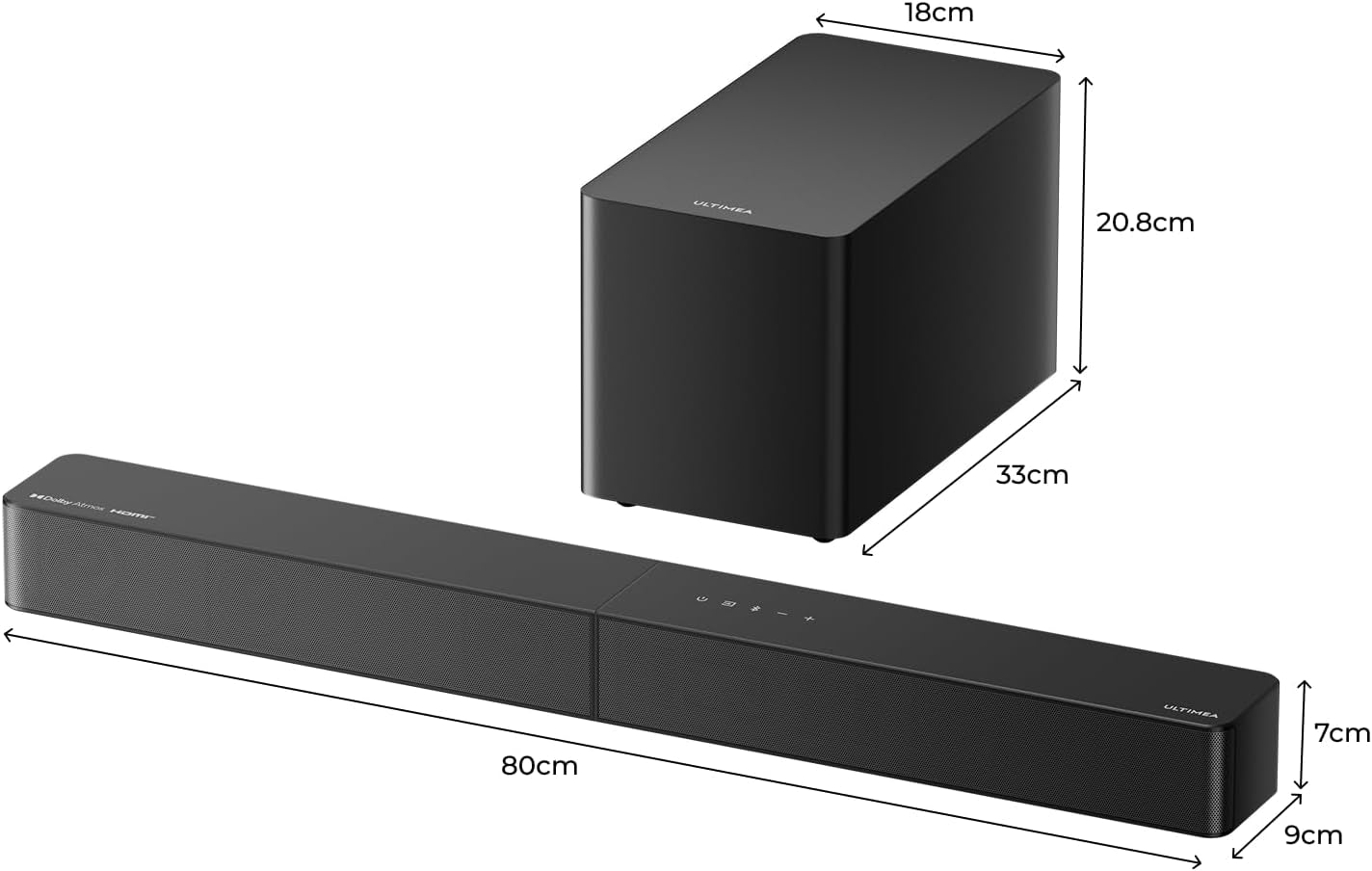 ULTIMEA 5.1Ch Soundbar Mit Dolby Atmos, Voicemx, Bassmx, APP, Heimkino 4D Surround Sound System, 340W Soundbar Für TV Geräte Mit Subwoofer, Bluetooth 5.4, Poseidon M60 Boom