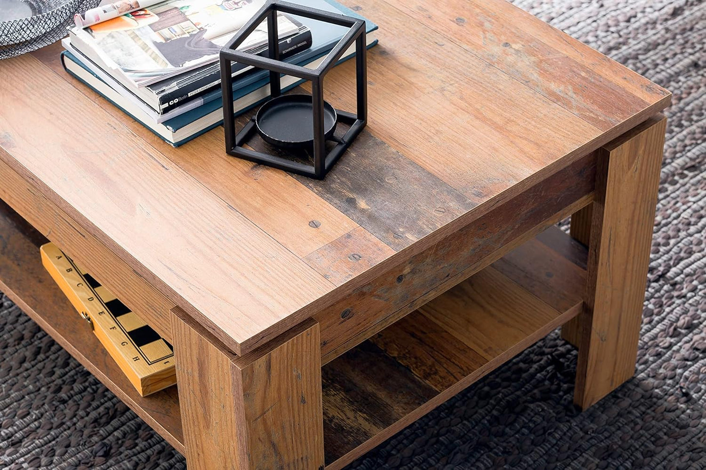 Trendteam Smart Living - Indy - Couchtisch - Alteiche - Sofatisch Mit Zusätzlicher Großer Ablagefläche - (Bxhxt) 110 X 47 X 65 Cm - Wohnzimmertisch in Rustikaler Optik