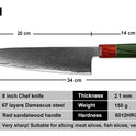 XITUO Damascus Chef Knife 8 Angle Handle Professional Japan vg10 Damascus Steel Kitchen Slice Cut Meat Cleaver Fish Sushi Knife