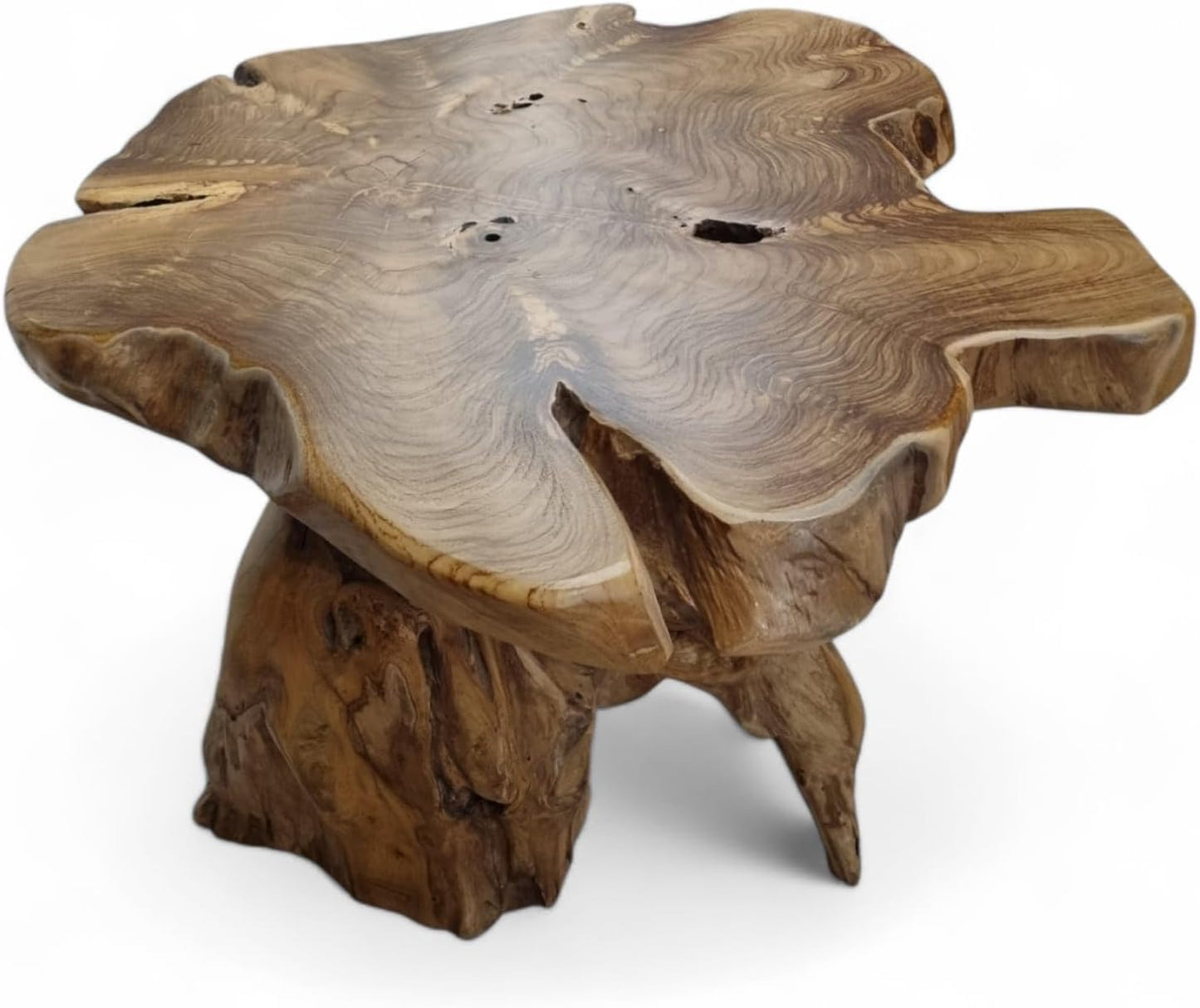 Kinaree Massivholz Couchtisch ALOR Setar - Ø 65-70Cm - Holz Beistelltisch Aus Massivem Teak in Rustikaler Optik, Mit Tischplatte Aus Wurzelholz Baumscheibe (50 X 65-70Cm)