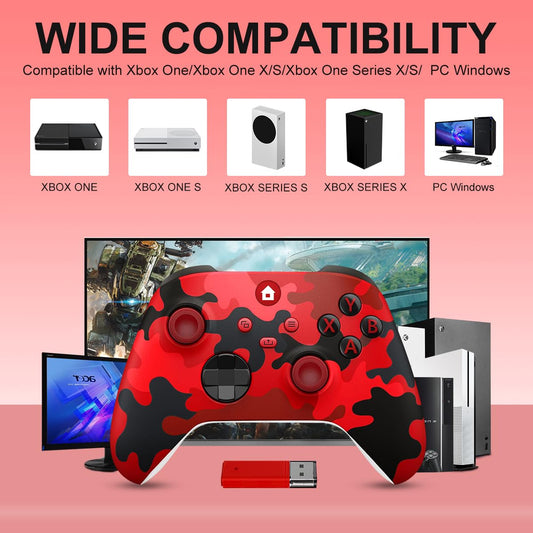 Xbox Controller Wireless Für Xbox One, Xbox Series X/S, Xbox One X/S,Controller Mit 3.5Mm Kopfhörerbuchse,Mit 2.4Ghz Wireless Adapter,Camo Rot