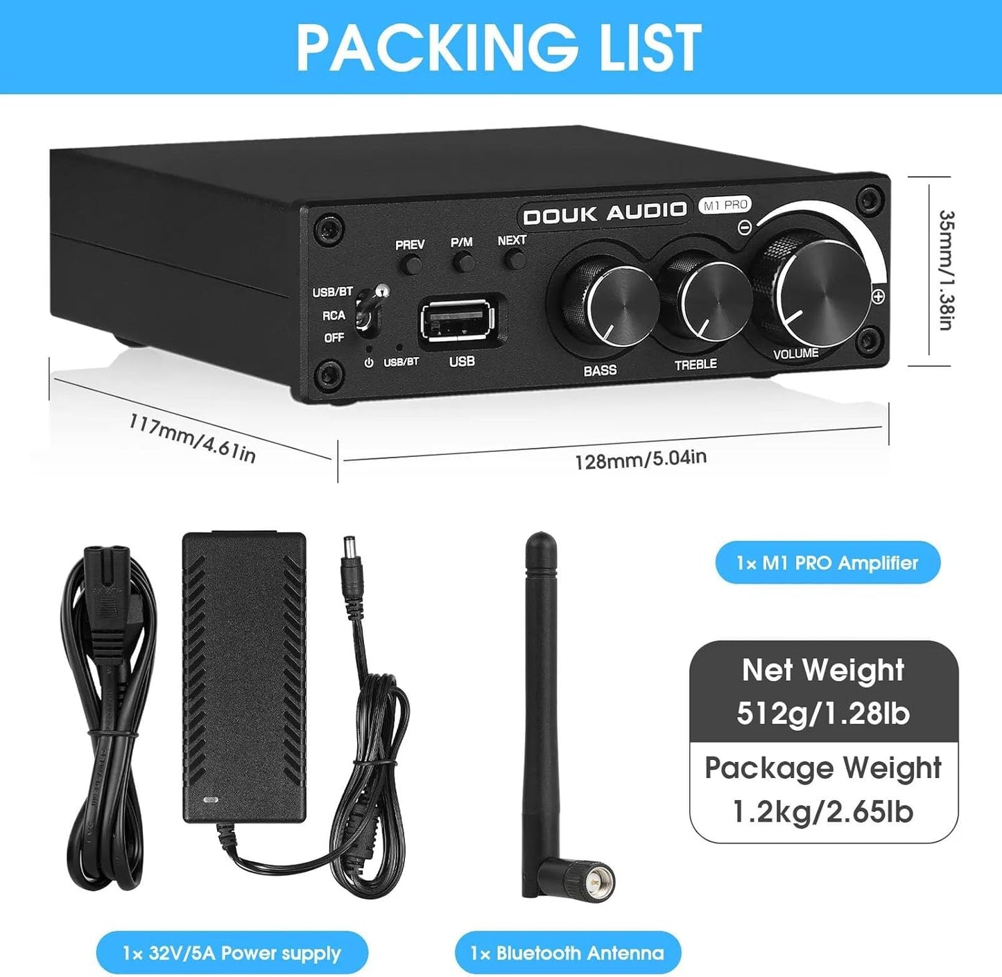 Douk Audio 320W Bluetooth 5.0 Hifi-Verstärker Empfänger 2.0-Kanal Stereo Power Amplifier Subwoofer Amp Mini Class D Integrierter Verstärker USB Music Player Für Passivlautsprecher Zu Hause (M1 PRO)