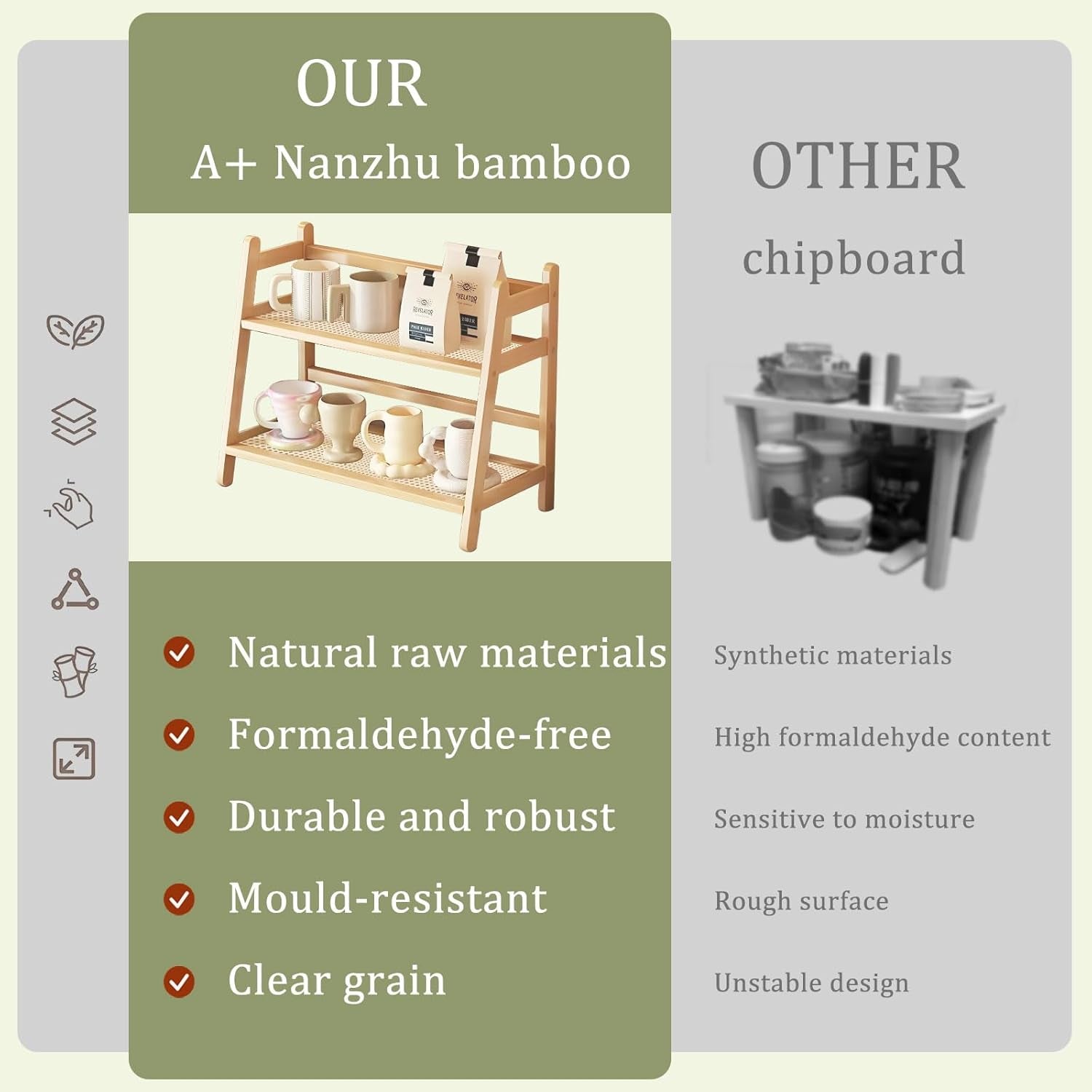 Küchen Organizer 3 Tiers Bambus Nachahmung Rattanweberei Deko Küche,Gewürzregal Stehend Küche Aufbewahrung & Organisation Kaffeepads Aufbewahrung, Tee, Tassenhalter (Braun 40 * 18 * 39)