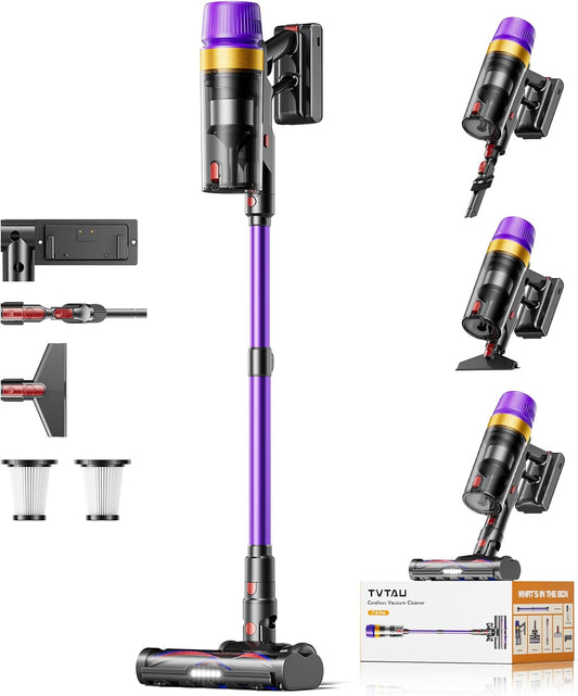 Akku Staubsauger Kabellos Für Tierhaare, 1,8L Mit Display, 55000Pa/620W/75Min Akkusauger, Selbststehender Stielstaubsauger Mit Anti-Tangle-Bürste & Wandladestation, Für Teppiche/Hartböden/Auto