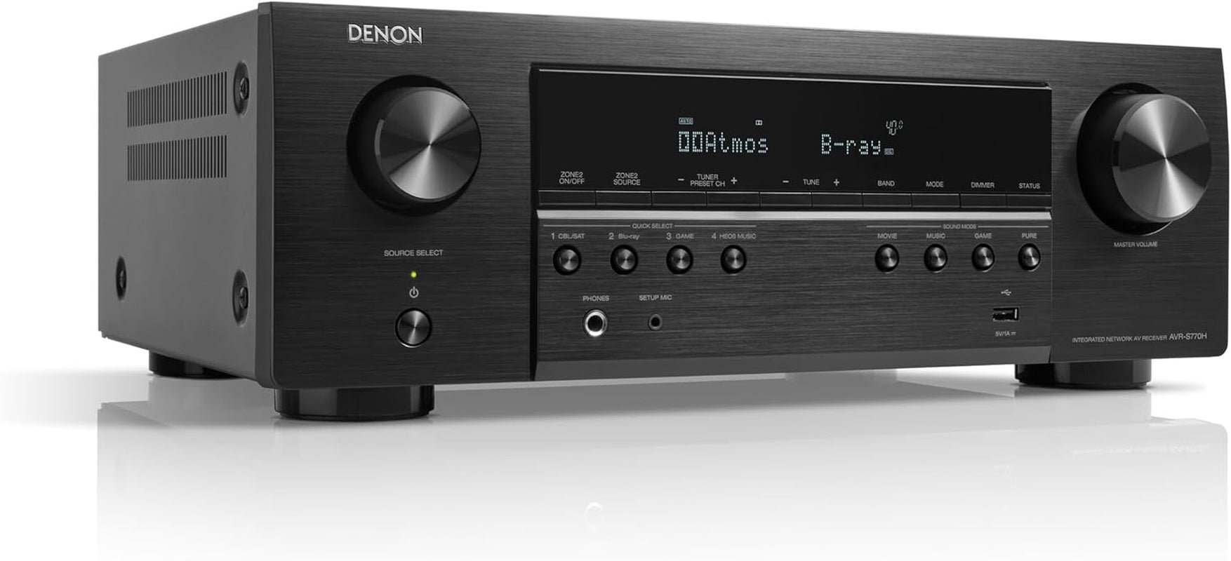 Denon AVR-S770H 7.2-Kanal Av-Receiver, Dolby Atmos, DTS:X, 6 HDMI Eingänge Und 1 Ausgang, 8K HDMI, HEOS Built-In, Bluetooth, WLAN, Airplay 2, Alexa Kompatibel - Schwarz