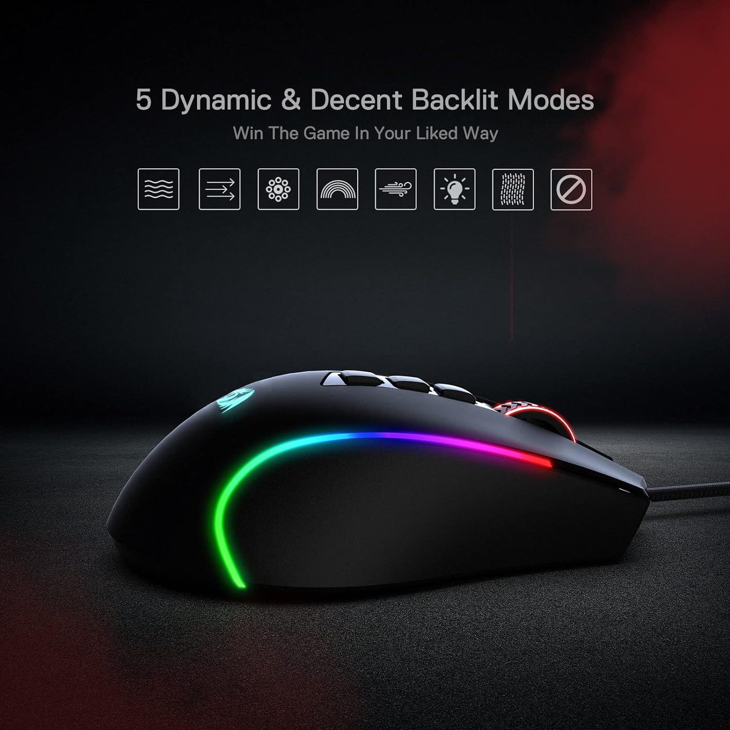 Redragon M612 Predator RGB Gaming Maus, 8000 DPI Kabelgebundene Optische Maus Mit 11 Programmierbaren Tasten & 5 Hintergrundbeleuchtungsmodi, Software Unterstützt DIY Keybinds Rapid