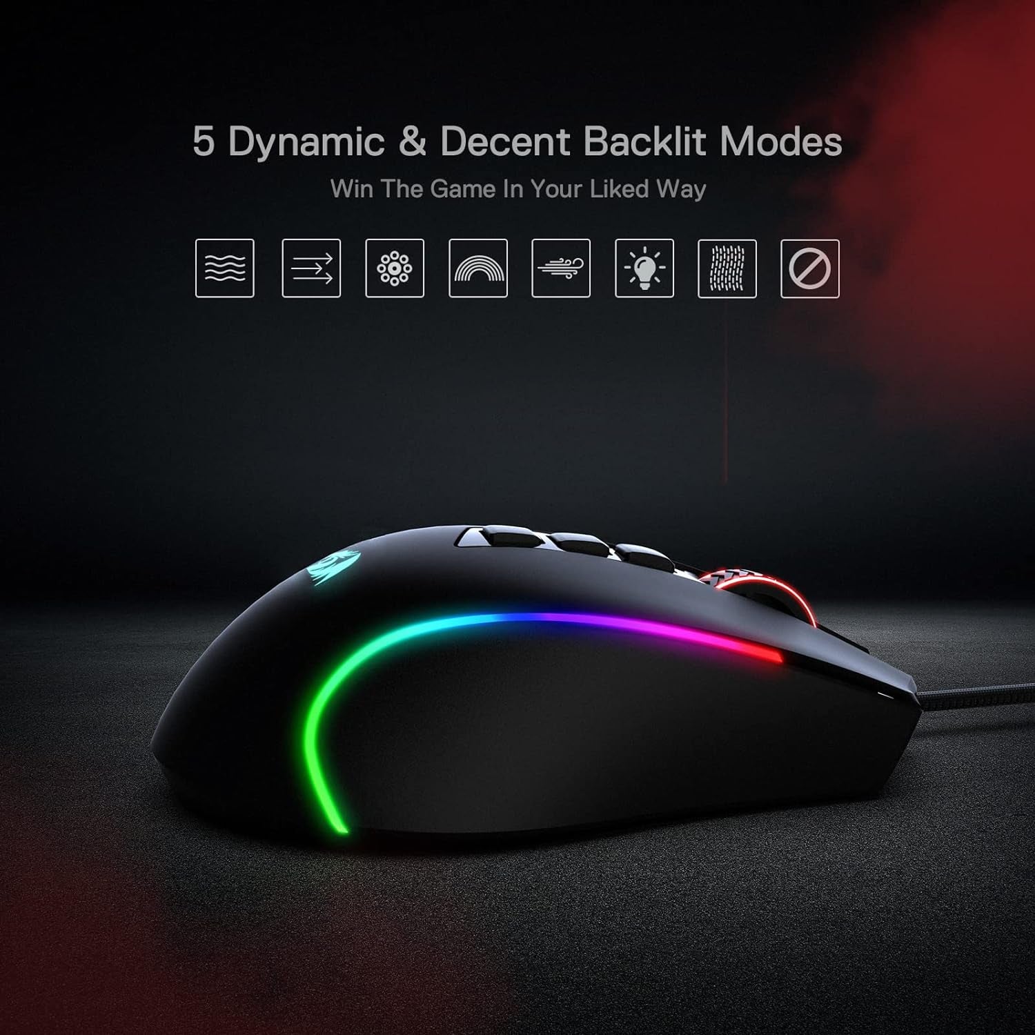 Redragon M612 Predator RGB Gaming Maus, 8000 DPI Kabelgebundene Optische Maus Mit 11 Programmierbaren Tasten & 5 Hintergrundbeleuchtungsmodi, Software Unterstützt DIY Keybinds Rapid