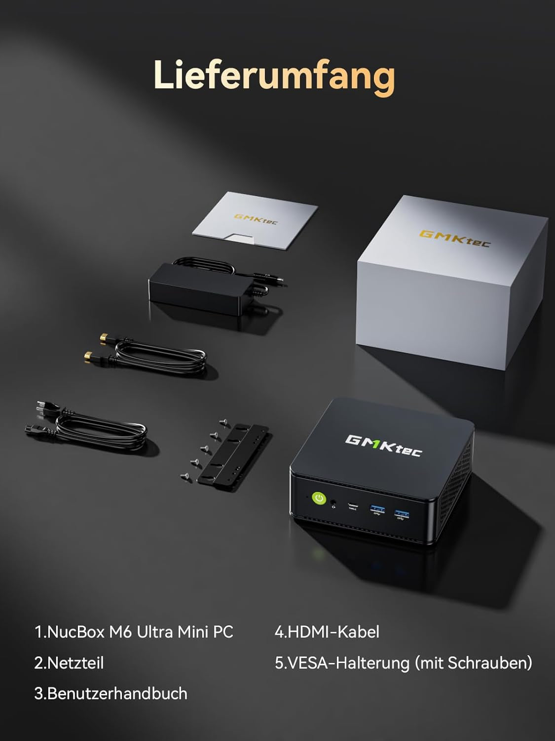 Gmktec Mini PC Ryzen 5 7640HS (Stärker 6800H) Mit Grafikkarte AMD 760M, 16GB DDR5 RAM 512G Pcie3.0 SSD, M6 Ultra Gaming Mini PC Mit Dual 2.5G Lan/Wifi 6E/Triple 4K Display/Usb 4.0 Für Spiele Und Büro