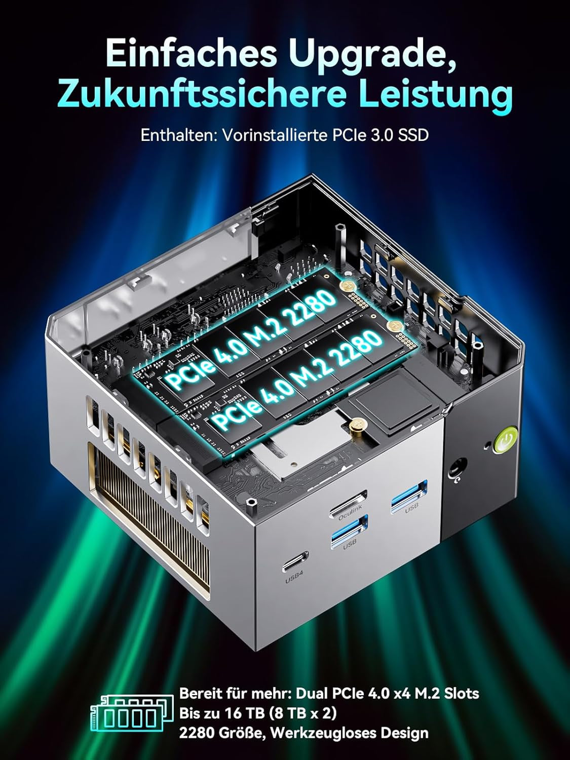 Gmktec AMD Mini Gaming PC Ryzen 5 Pro 6650H(Beats 5825U/7430U 6K/12T) Mini-Pc M8 16GB DDR5 6400, 1TB M.2 SSD, Mit Oculink|Dual 2.5G Lan|Wifi6E|Triple 8K Display, Micro PC Für Büro/Gaming/Zuhause