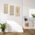 Briful Metall Wanddeko 3Er Set – Goldene Blätter Auf Holzoptik, 40X16 Cm – Modernes Wandbild Aus Holz & Metall – Wohn- & Schlafzimmer Deko, Boho Vintage Stil, Wandkunst Mit Naturmotiv