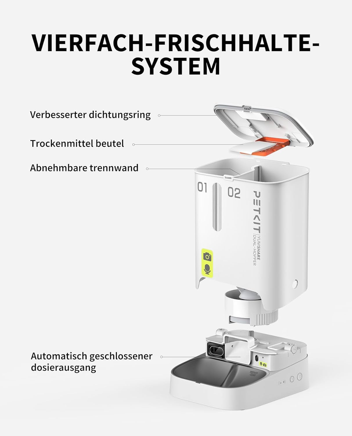 PETKIT Futterautomat Katze 2 Näpfe Mit Kamera, Futterautomat Katze,5L Katzen Futterautomaten,Automatischer Futterspender Für Katze Und Hund,Ki Funktion,1-10 Mahlzeiten/Tag, 1-30 Portionen