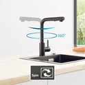 CECIPA Hochdruck Wasserhahn Küche Schwarz, Küchenarmatur Ausziehbar, Spültischarmatur Mit Brause Zwei Wasserstrahlarten, Armatur Küche 360° Schwenkbar, Mischbatterie Küche Edelstahl, X203B