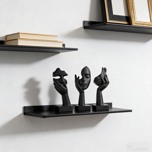 Schwarze Heimdekoration Akzentkunst Frau Gesicht Statue Sammlerstück Statue Für Modernes Zuhause Wohnzimmer Bücherregal Schwarz Schreibtisch Dekor 3-Teiliges Set