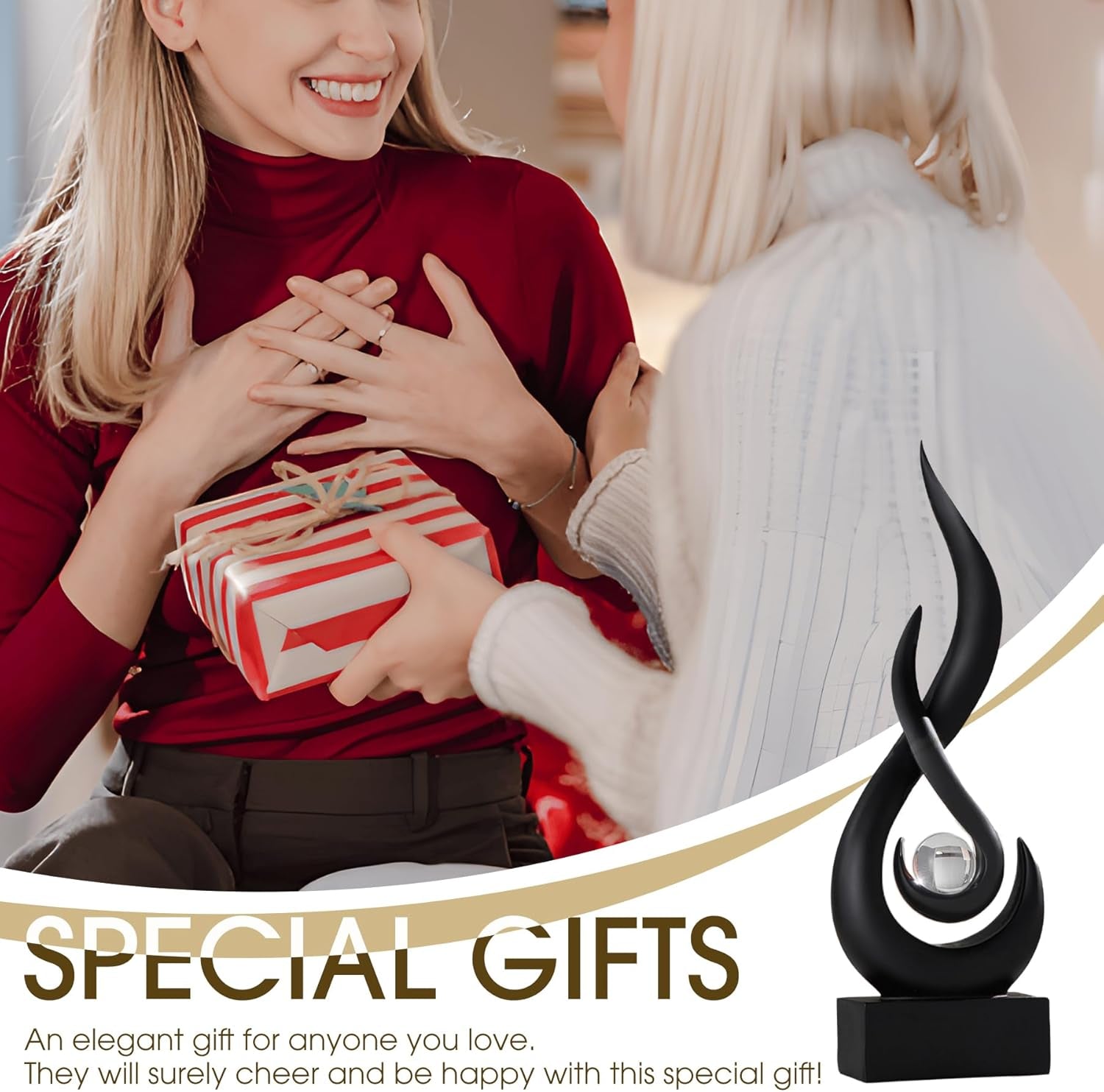 Schwarz Dekor Moderne Flamme Skulptur Dekorationen Für Wohnzimmer, Harz Regal Dekor Akzente, Abstrakte Kunst Skulptur Für Esszimmer Büro Couchtisch Mittelstück Bücherregal Dekor