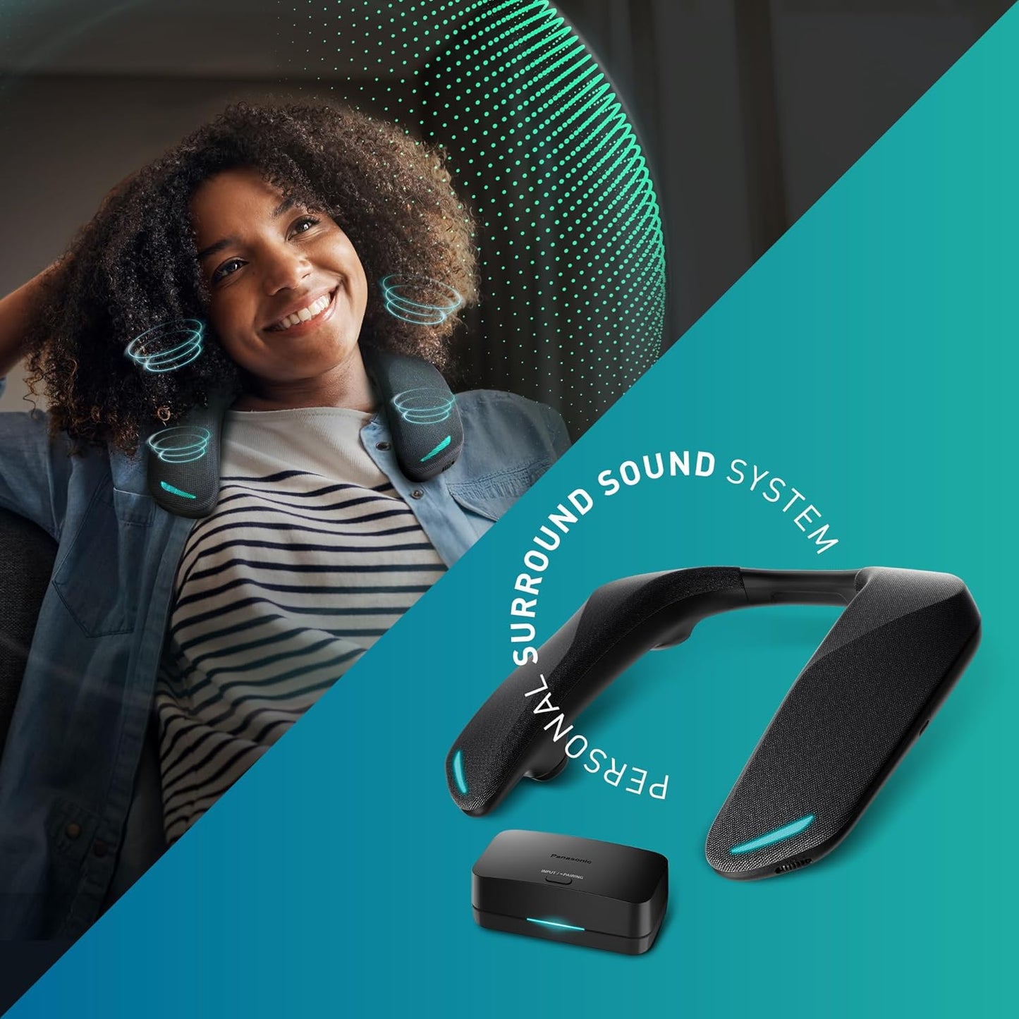 Panasonic SC-GNW30 Kabelloser Heimkino Nacken-Lautsprecher Surround Sound System Mit Integriertem Mikrofon; HDMI 2.1, USB, Bluetooth 9H Akkulaufzeit, Kompatibel Mit TV, PC, Macos, Ps4/Ps5/Switch/Xbox