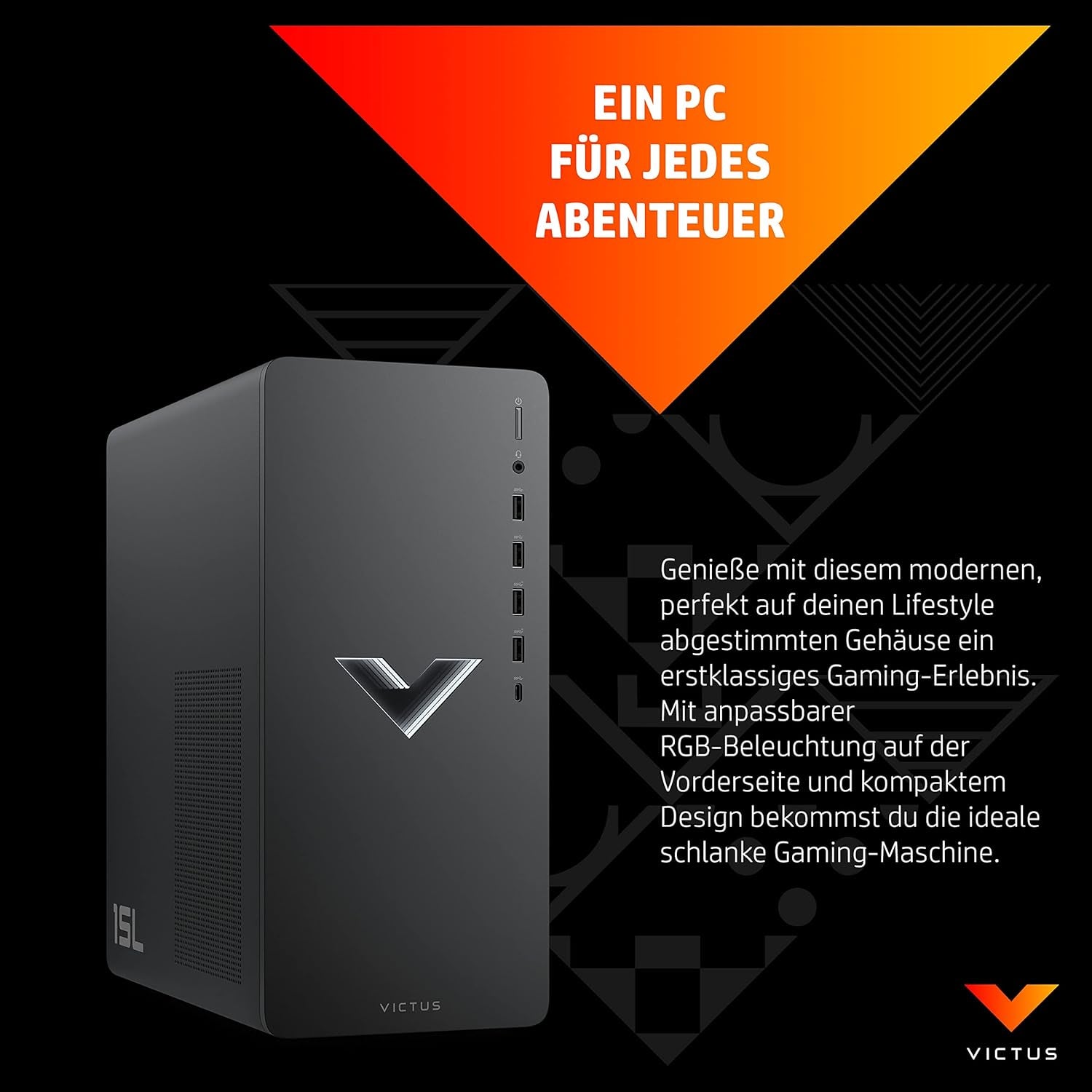 HP Victus Gaming PC, Intel® Core™ I5-14400F, 16 GB DDR4 RAM, 512 GB SSD, NVIDIA Geforce RTX 4060, Windows 11 Home, Schwarz