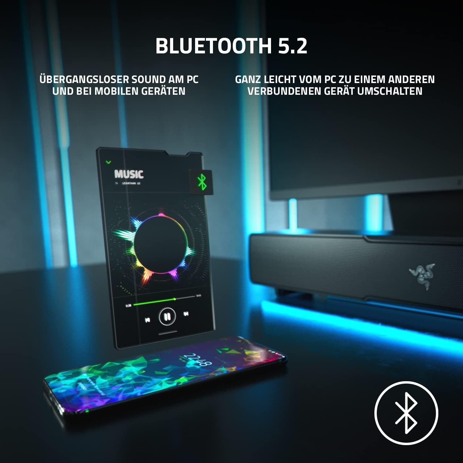 Razer Leviathan V2 - Pc-Gaming-Soundbar (Mit Dolby 5.1 Surround Sound, Leistungsstarkem Subwoofer Für Tiefe Bässe, Ideal Für Gaming, Filme Und Musik) Schwarz