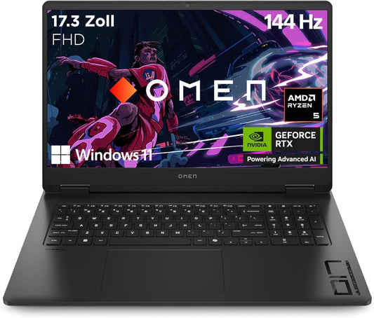 HP Omen Gaming Laptop | 17,3 Zoll Fhd-Display - 144 Hz | AMD Ryzen 5 8645HS | 16 GB DDR5 RAM (2X8 GB) | 512 GB SSD | NVIDIA Geforce RTX 4050 (6GB) | QWERTZ | Windows 11 | 3 Monate Gamepass | Schwarz