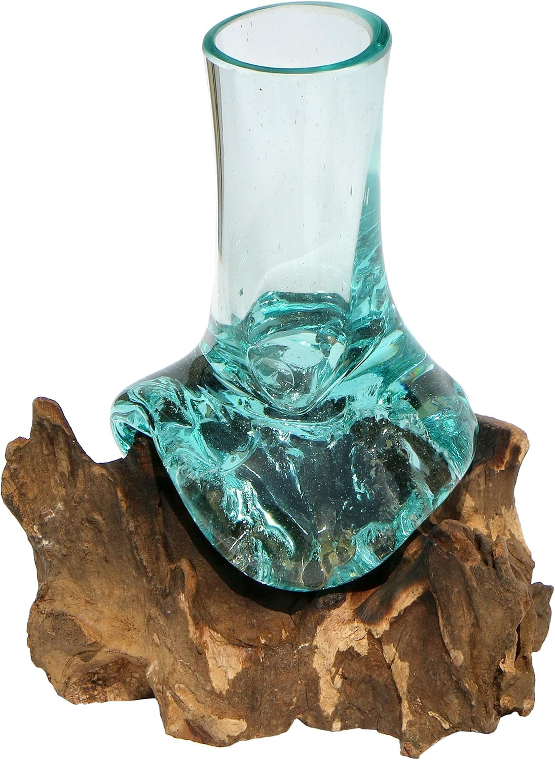 Deko Glasvase 20 Cm Aus Wurzelholz – Handarbeit Aus Bali – Einzigartige Vase Aus Teakholz Und Glas – Geschenkidee Zu Geburtstag Oder Weihnachten – Natürliches Unikat Für Wohnung & Büro Vase S