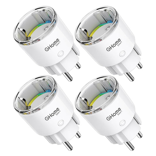 Ghome Smart Steckdose Mit Strommessung, Mini Wlan Steckdose Kompatibel Mit Alexa/Google Home, App Fernbedienung, Sprachsteuerung,Zeitplan, 10A,Nur 2,4Ghz, 4Pcs[2024]Unterstützt Kein Tasmota-Flashen
