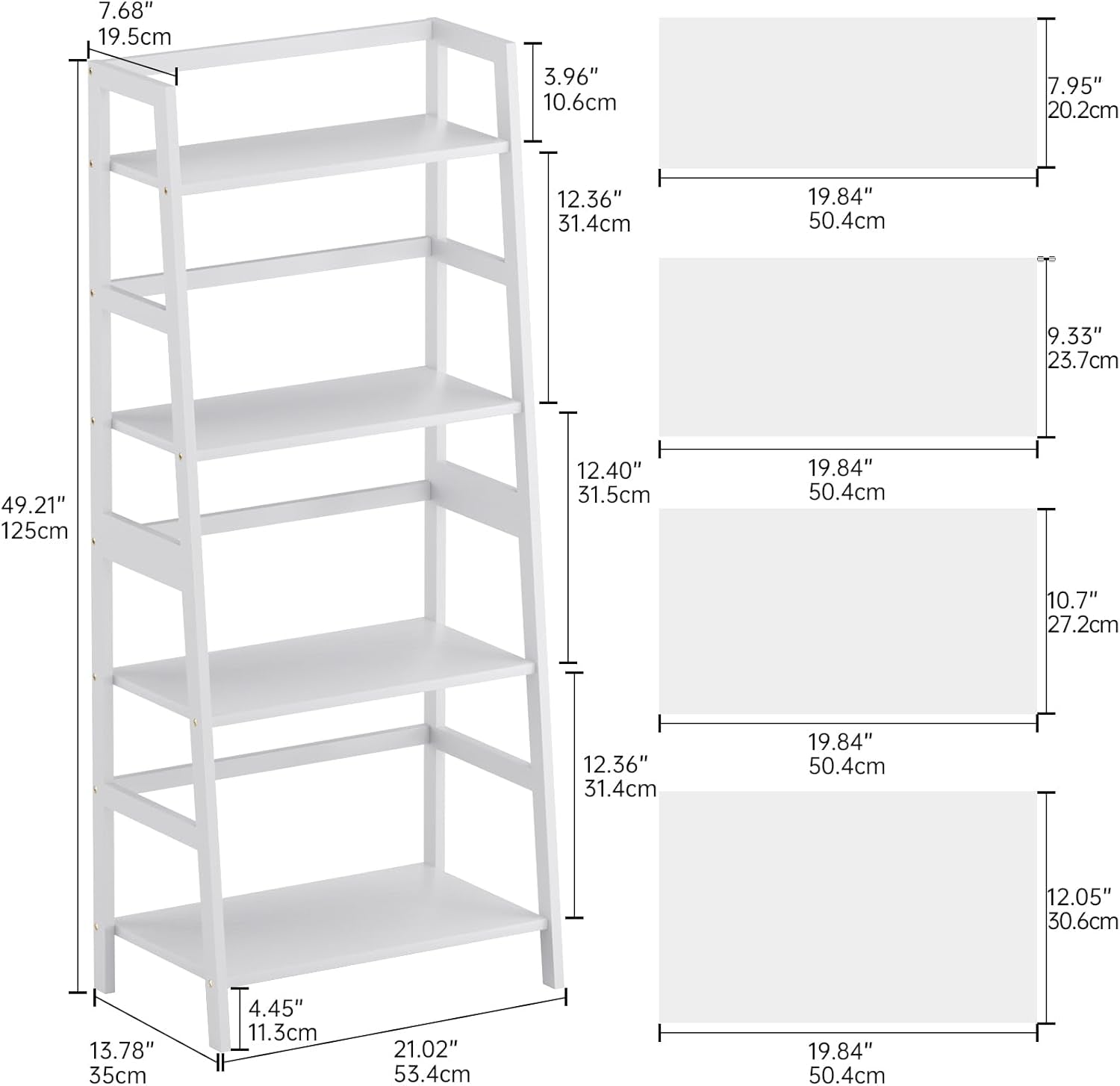 HITNET Leiterregal Weiß, Bücherregal Mit 4 Ebenen, Freistehendes Standregal Offenes Badezimmer Regal Stehend Für Bad Küche Wohnzimmer, Platzsparend