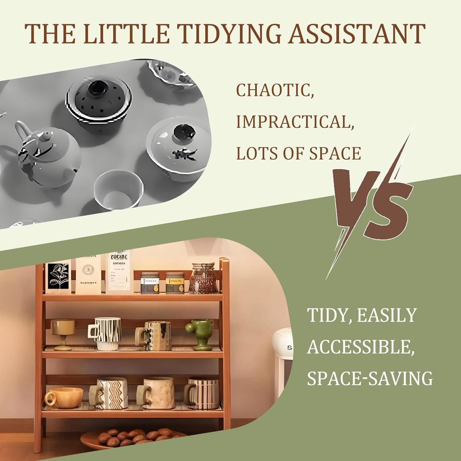 Küchen Organizer 3 Tiers Bambus Nachahmung Rattanweberei Deko Küche,Gewürzregal Stehend Küche Aufbewahrung & Organisation Kaffeepads Aufbewahrung, Tee, Tassenhalter (Braun 40 * 18 * 39)