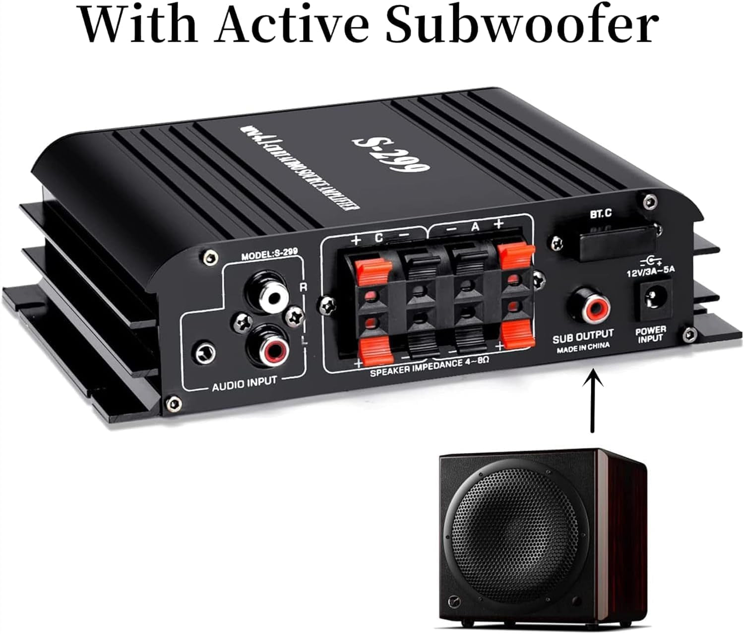 4.1-Kanal Verstärker, 1600W Mini Hifi Verstärker, Bluetooth 5.0 Für Heimlautsprecher 40W X 4 + Active Subwoofer Von 110-240V Bis 12V Mit USB TF Steckplatz MP3 Player Mit Fernbedienung