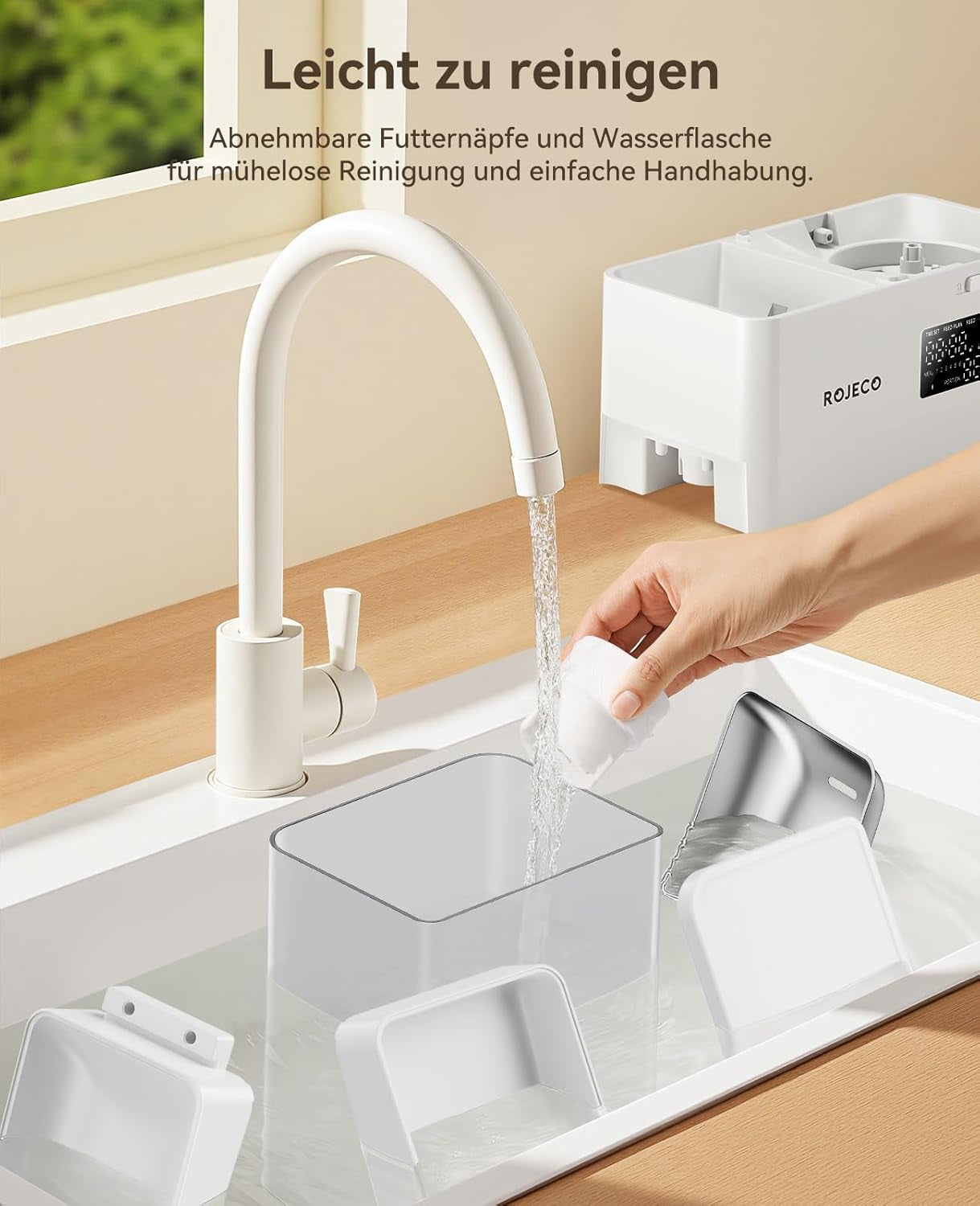 Rojeco 2-In-1 Futterautomat Und Wasserspender, 5L Trockenfutter Automat Für Katzen Mit 3.5L Wassertank, Programmierbarer Futterspender Katze Mit Led-Display, Für Kleine Und Mittelgroße Haustiere