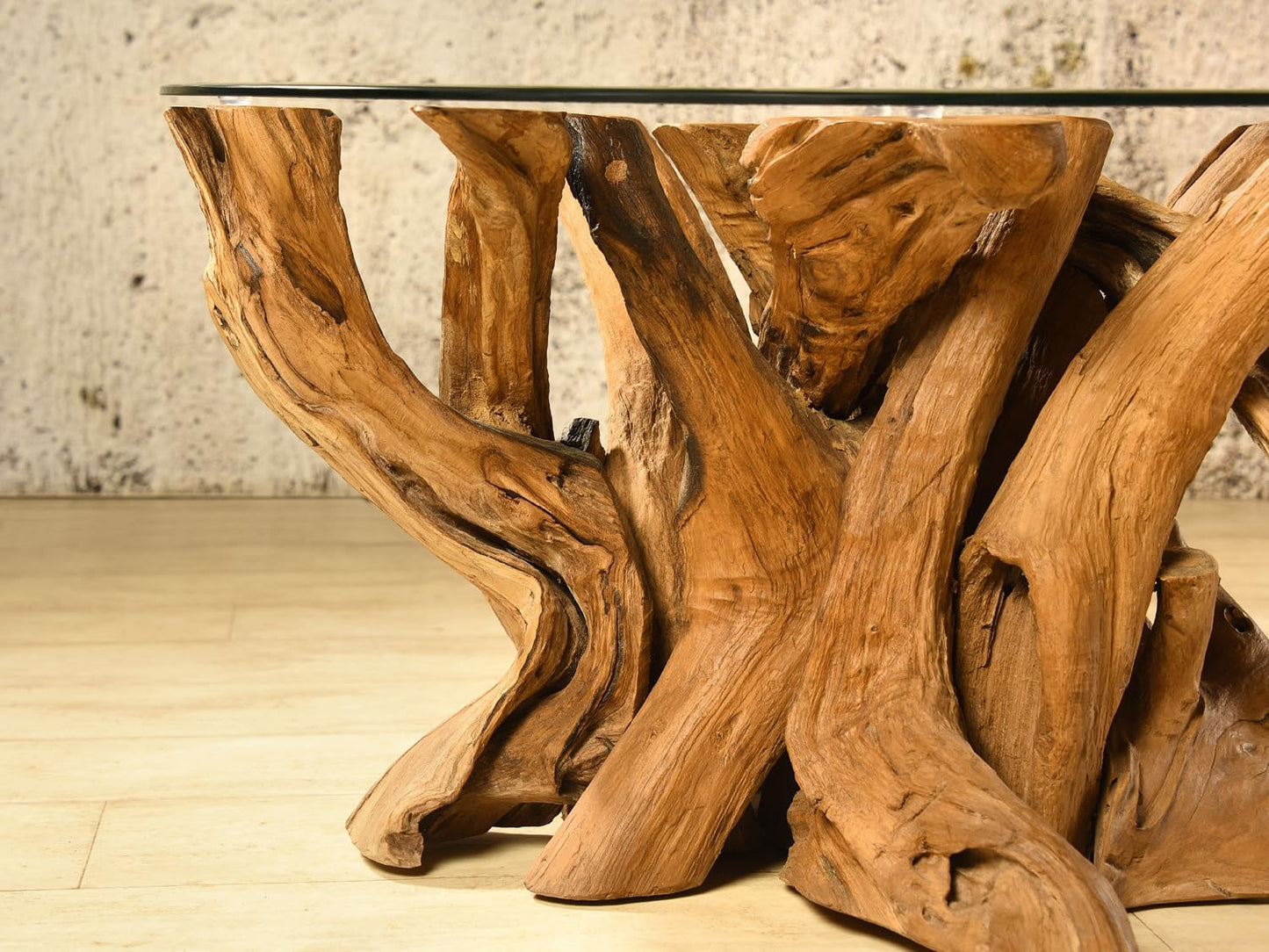 Koroba Couchtisch Sofatisch Wurzelholz Wohnzimmertisch Mit Glasplatte