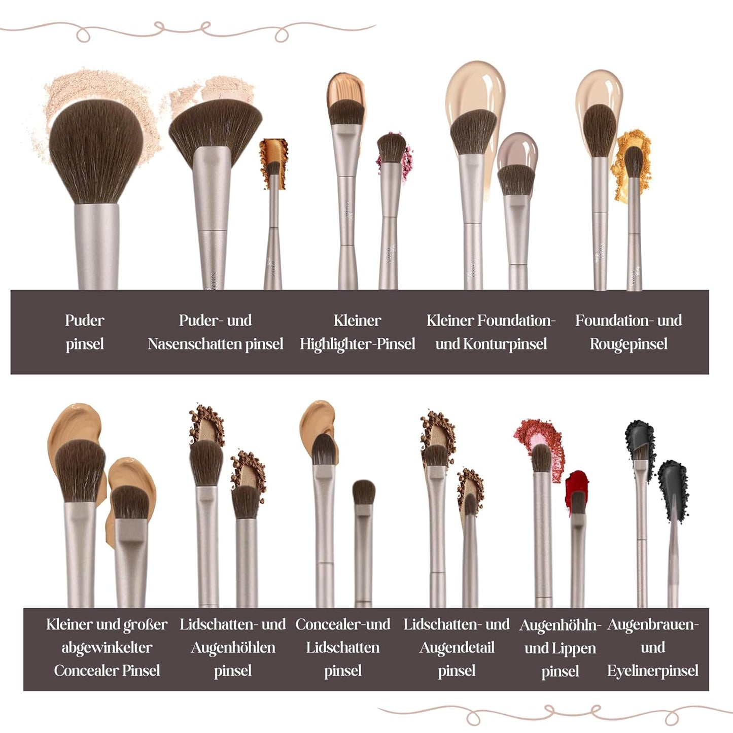 Doppelseitiges Make up Pinsel Set 11-Teilig – Schminkpinsel Für Foundation, Puder, Concealer, Highlighter, Contour, Lidschatten & Rouge – Synthetische Borsten