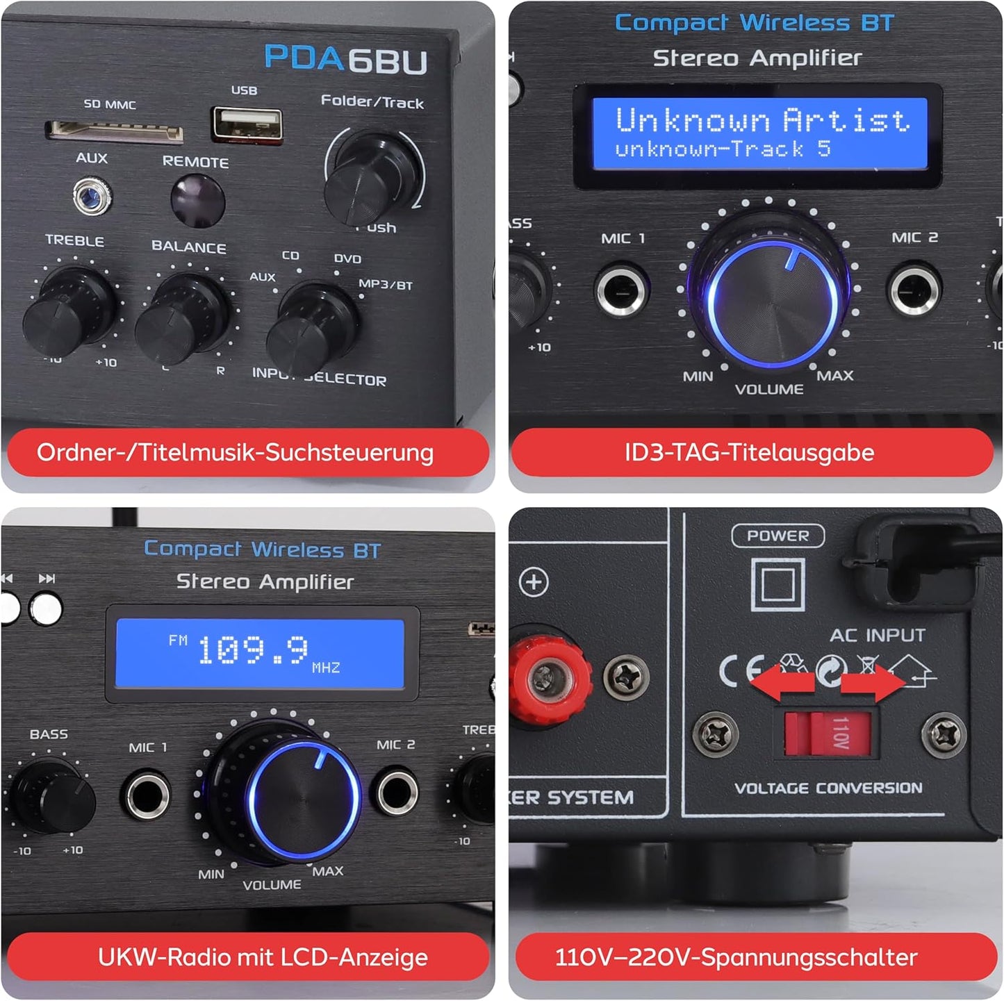 Pyleusa Home Audio Amplifier Home Theater Power Stereo Receiver, Surround Sound, PDA6BUEU