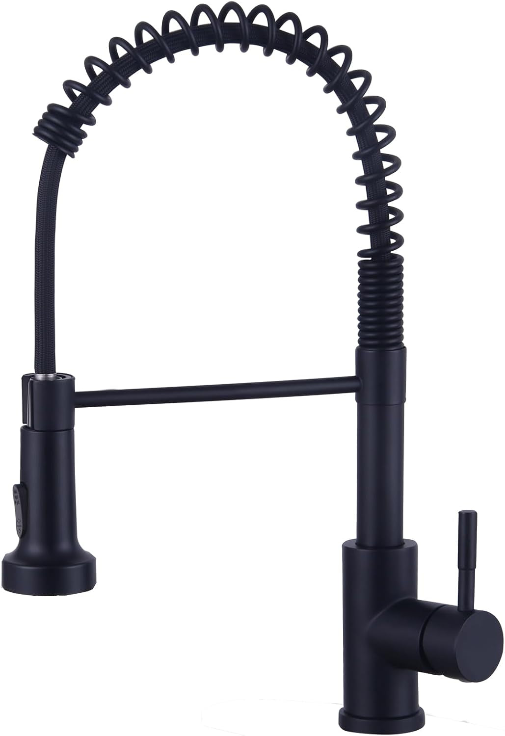 Wasserhahn Küche Schwarz, Hochdruck Küchenarmatur Mit Brause Ausziehbar, Hoher Bogen Mischbatterie Küche 360°Drehbar 2 Sprühfunktionen, Spiralfeder Spültischarmatur Edelstahl, Mattschwarz
