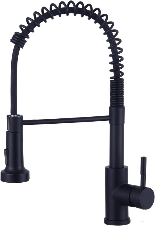 Wasserhahn Küche Schwarz, Hochdruck Küchenarmatur Mit Brause Ausziehbar, Hoher Bogen Mischbatterie Küche 360°Drehbar 2 Sprühfunktionen, Spiralfeder Spültischarmatur Edelstahl, Mattschwarz