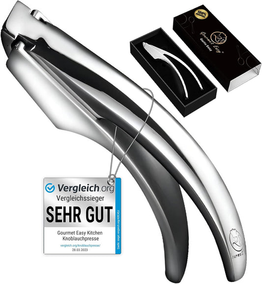 Knoblauchpresse Edelstahl Für Knoblauch & Ingwer - Kein Schälen Nötig | Leicht Zu Reinigende Knoblauchpresse Mit 5 Jahren Ersatzversprechen (Für Feines Knoblauchhack)