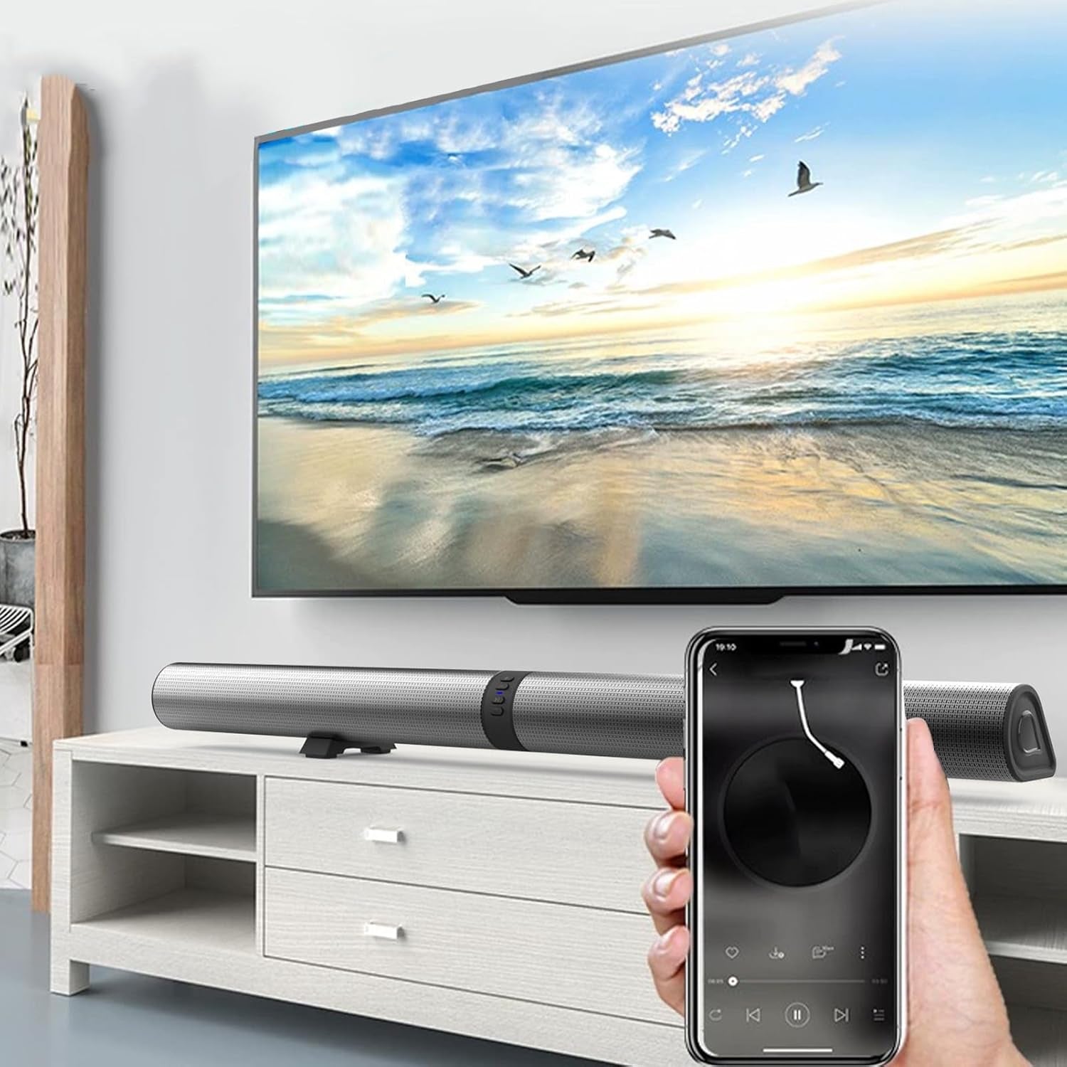 Bewinner 3D-Stereo-Heimkino-Soundbar Mit Bluetooth 5.3, 40W Tv-Soundbar Für Fernseher & PC, Kabelloses Surround Sound System Mit Reichweite Bis 10M