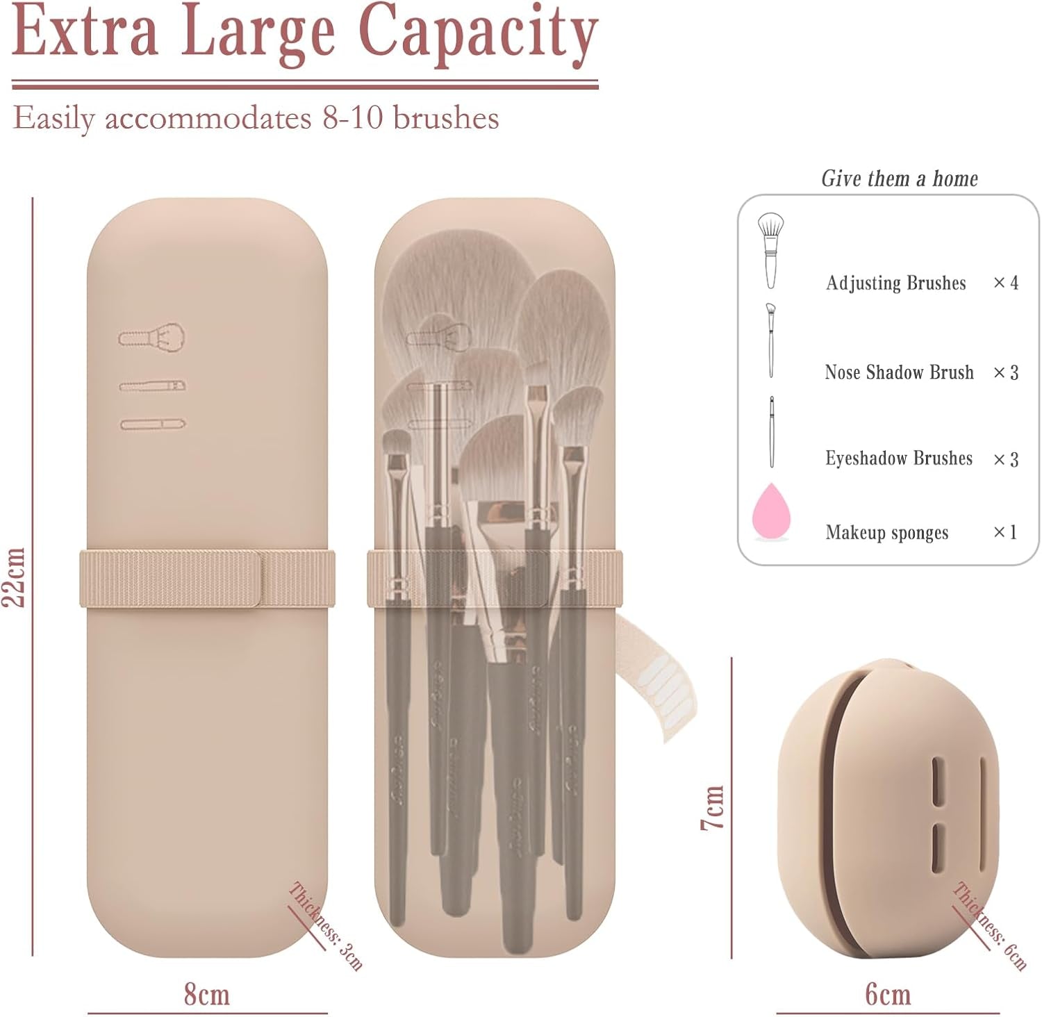 Travel Essentials Make up Tasche Silikon, 1Stk Make up Pinsel Aufbewahrung Und 1Stk Beauty Blender Case, Leicht Zu Reinigen, Weich Und Tragbar, Für Reisen (Khaki)