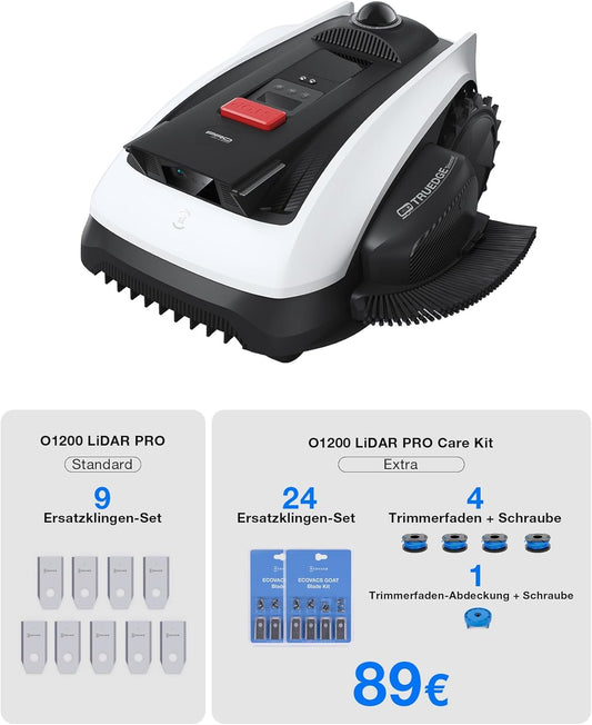 ECOVACS Goat O1200 Lidar PRO Care Kit Mähroboter Ohne Begrenzungskabel, 1200 M², 360° Dual-Lidar-Navigation, Automatische Kartierung, Ki-3D-Hindernisvermeidung, Präzises Trimmen Mit Truedge