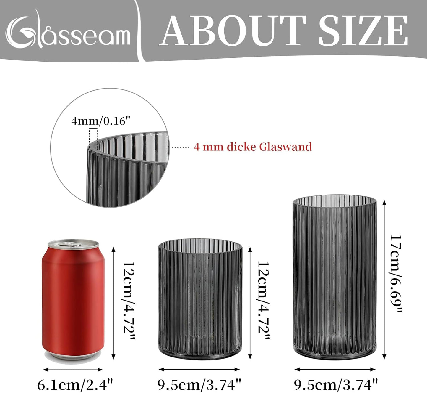Glasseam Verstärktes Windlicht Glas Kerzengläser: 2Er Set Schwarz Kerzenglas Kerzenhalter Stumpenkerzen Für Tischdeko Glaszylinder Für Kerzen Modern Vase Windlicht Outdoor Für Deko Wohnzimmer