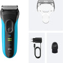 Braun Series 3+ Rasierer Herren Elektrisch, Elektrorasierer, 3 Flexible Klingen, Rasierapparat, Effizienter Microcomb Mitteltrimmer, Präzisionstrimmer, Nass- & Trockenrasierer Für Männer, 3040Si, Blau