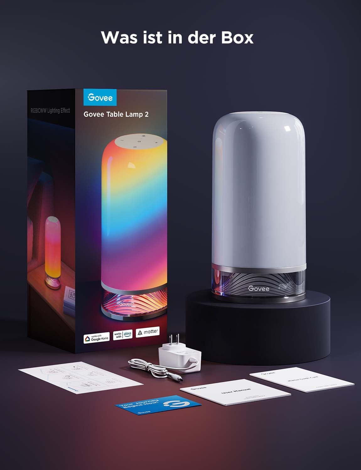 Govee LED Tischlampe, Nachttischlampe Touch Dimmbar RGBICWW, Steuerung Von Alexa Mit 70+ Szenenmodi, 500 Lumen, Funktioniert Mit Matter, 2700-6500K, Für Wohnzimmer Und Schlafzimmer