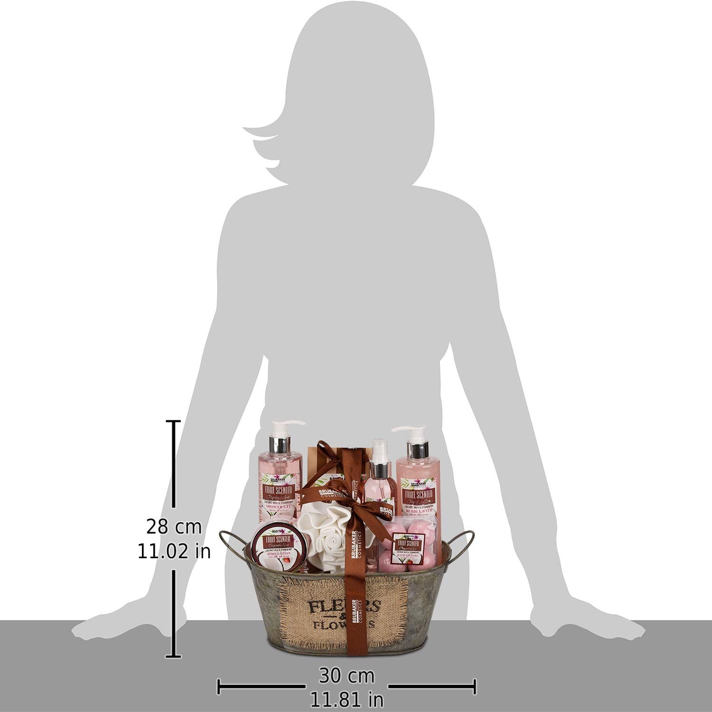 BRUBAKER Cosmetics Bade- Und Dusch Set Kokosnuss & Erdbeer Duft - 10-Teiliges Geschenkset in Vintage Wanne