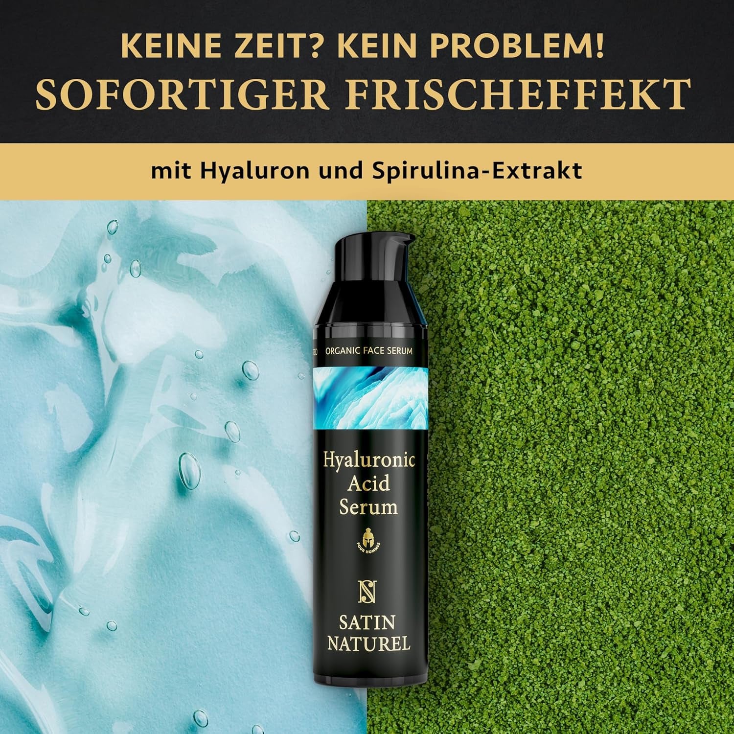 Satin Naturel Hyaluron Serum Für Männer 75 Ml – Feuchtigkeitsspendendes Gesichtsserum Mit Bio Aloe Vera – Anti-Falten & Anti-Aging Hyaluronsäure Serum – Natürliche Gesichtspflege Für Männer