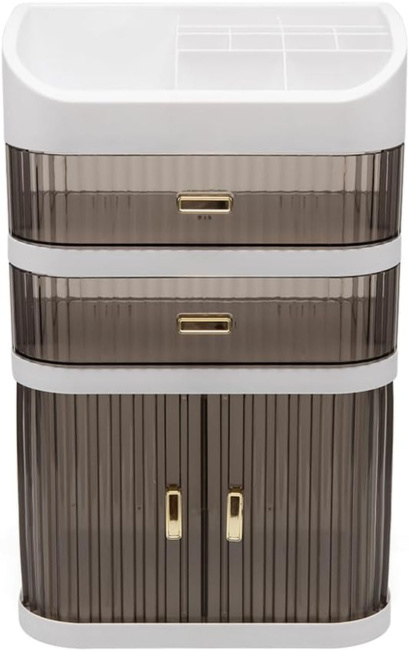 Evomosa Kosmetische Aufbewahrungsbox Schiebetür Schublade Schreibtisch Multifunktionaler Aufbewahrungsschrank Mehrschichtige Make-Up Box Kommode (Stil A)