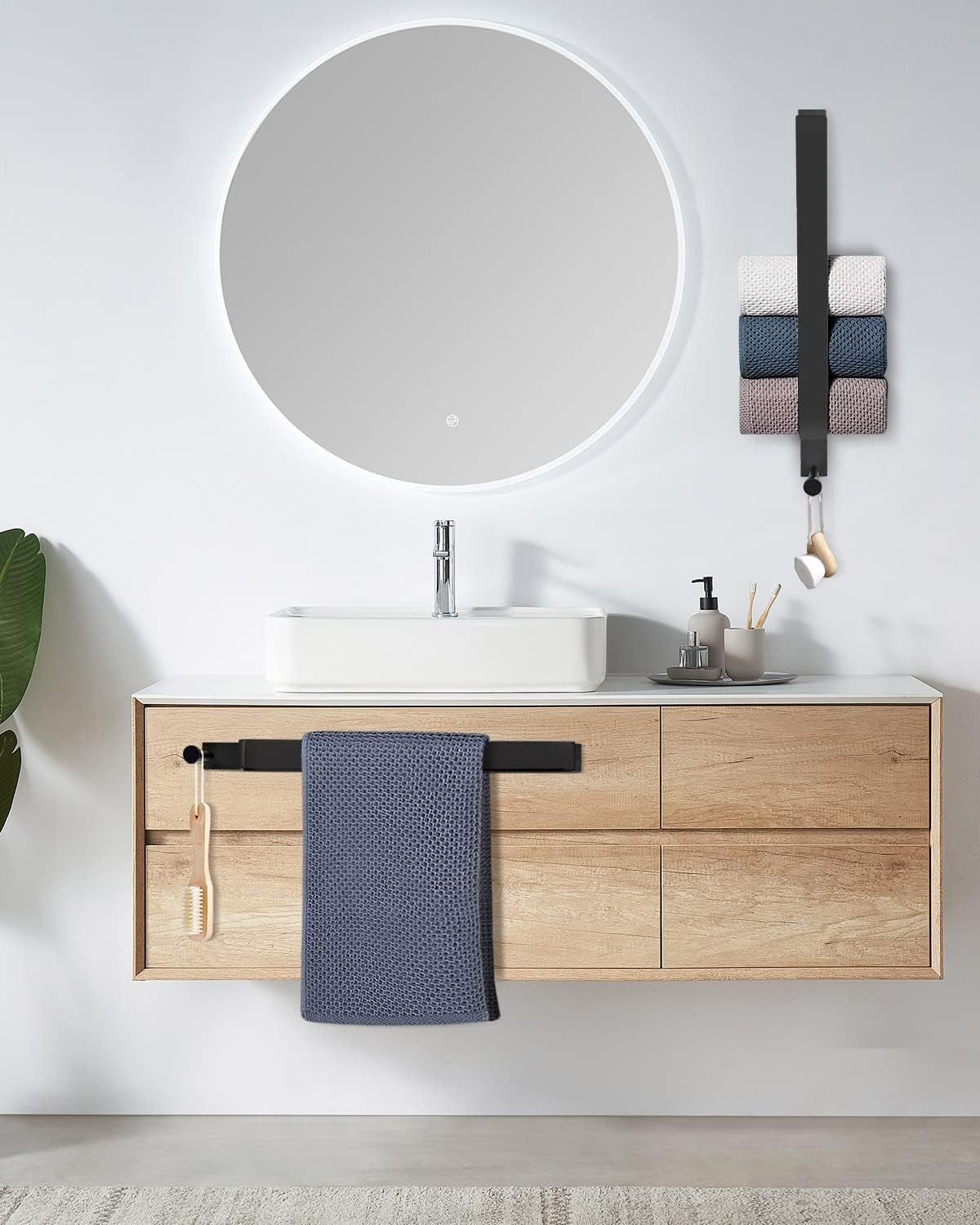 LIVEHITOP 2PCS Handtuchhalter Ohne Bohren, Selbstklebend Handtuchstange Schwarz Edelstahl 43.5CM Gästehandtuchhalter Badetuchhalter Kleber Mit Haken Für Badezimmer