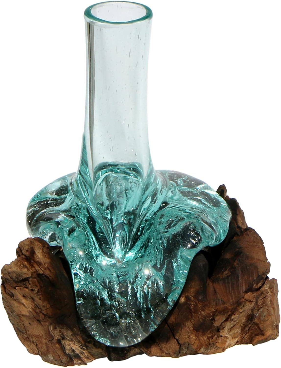 Deko Glasvase 20 Cm Aus Wurzelholz – Handarbeit Aus Bali – Einzigartige Vase Aus Teakholz Und Glas – Geschenkidee Zu Geburtstag Oder Weihnachten – Natürliches Unikat Für Wohnung & Büro Vase S